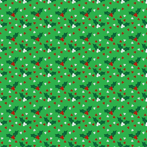 Seamless holly and berry pattern on a green background