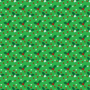 Seamless holly and berry pattern on a green background