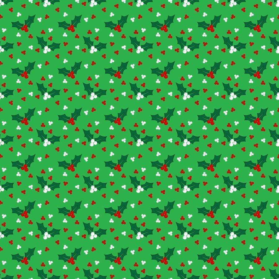 Seamless holly and berry pattern on a green background