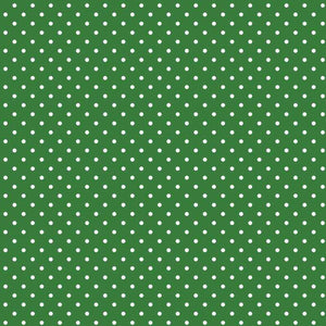 Green fabric with uniform white polka dots