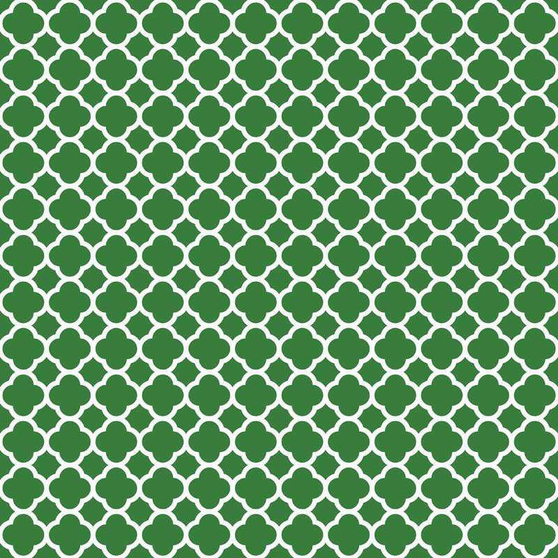 Green quatrefoil pattern on a white background