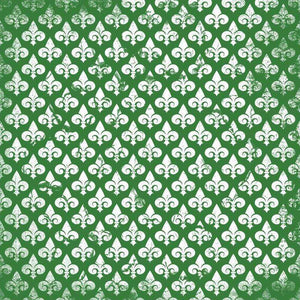 Green and white fleur-de-lis pattern with a distressed texture