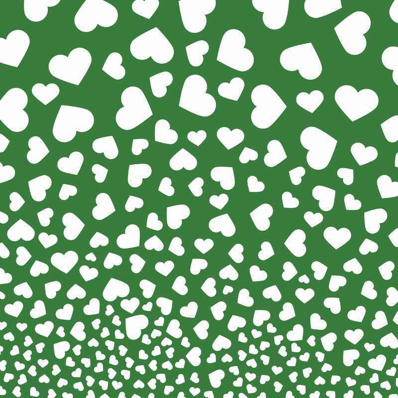Scattered white heart patterns on a green background
