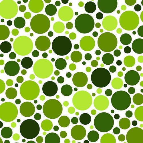 Assorted green circles on a white background