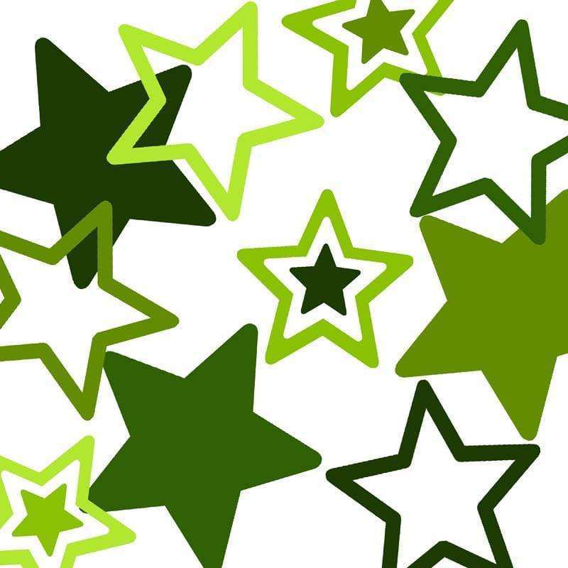 Assortment of green stars on a white background