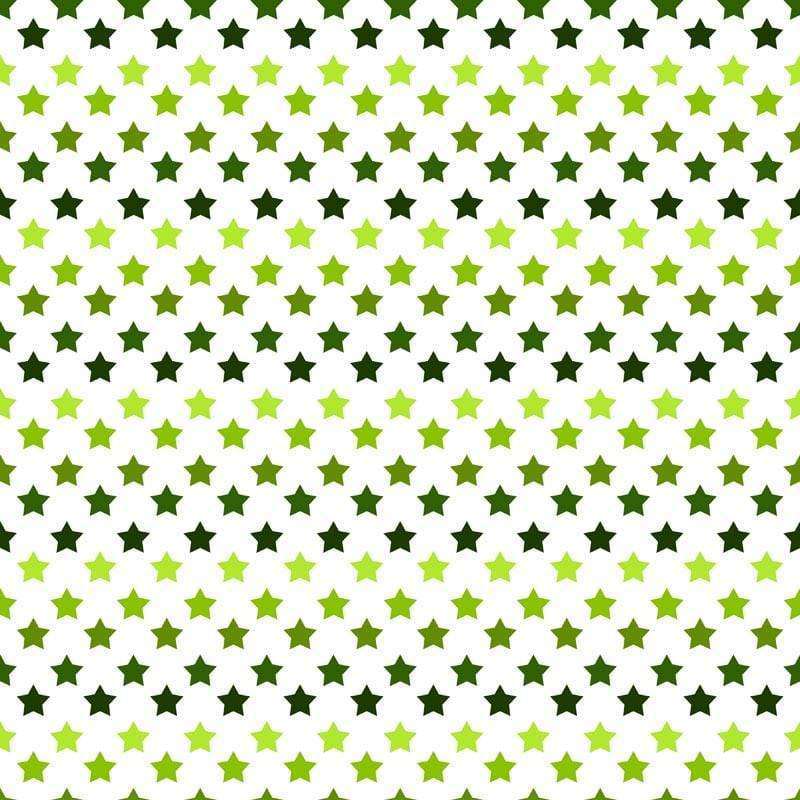Seamless pattern of green stars of various shades on a white background