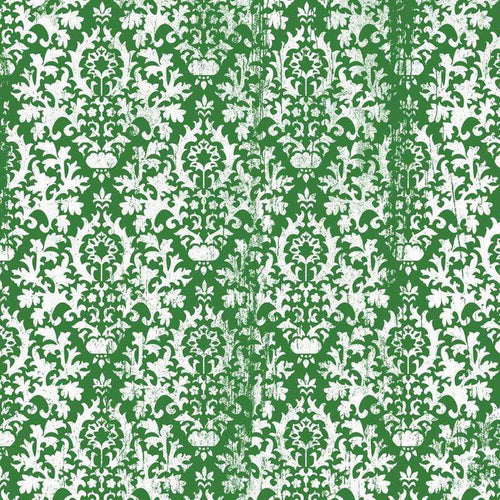 Vintage green and white floral damask pattern