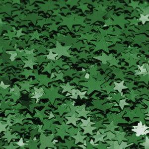 A multitude of green star-shaped sequins scattered on a surface