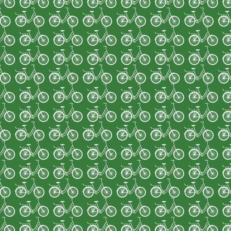 White bicycle pattern on green background