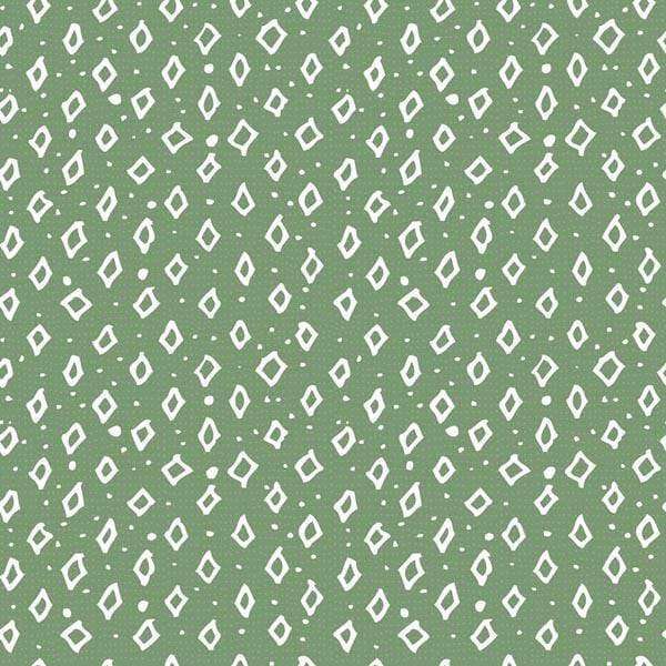 Geometric diamond and dot pattern on a sage green background