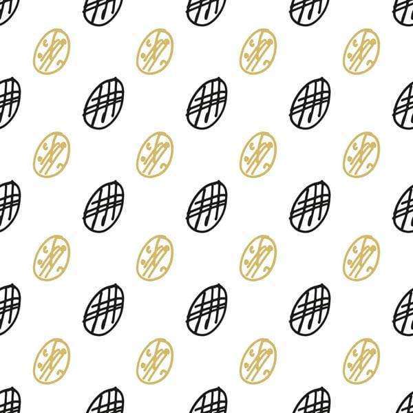 Repeated golden and black thread-like oval patterns on a white background