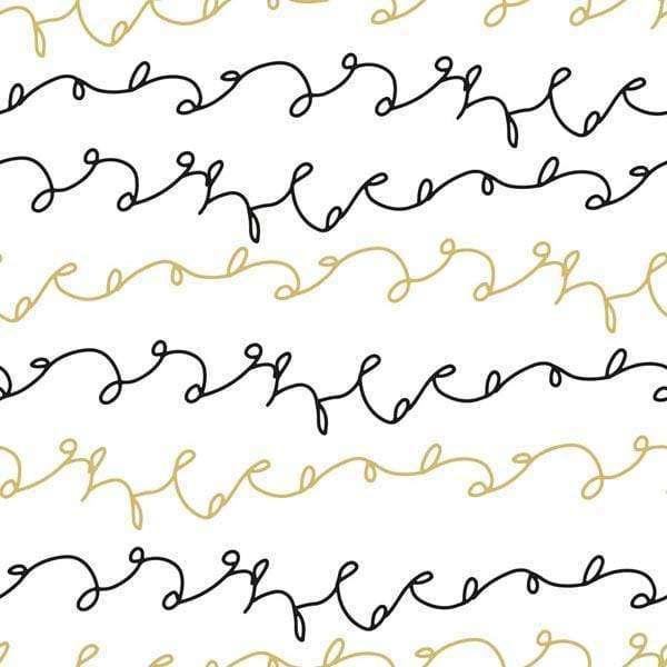 Elegant black and gold squiggly lines on white background
