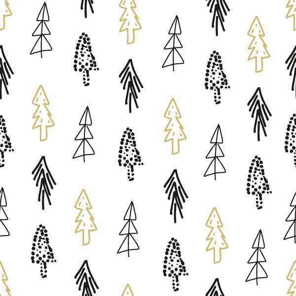 Abstract black, gold, and polka-dotted tree pattern