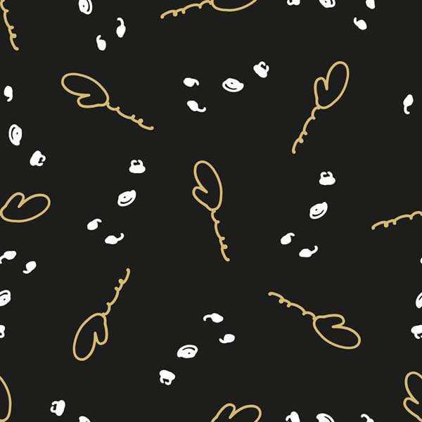 Seamless pattern of golden sewing tools on a black background