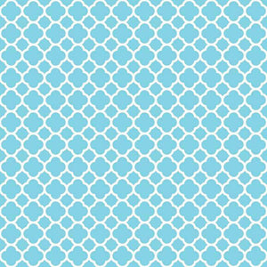 Repeating aqua blue quatrefoil pattern on a light background
