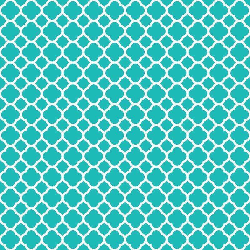 Turquoise quatrefoil pattern on a cream background