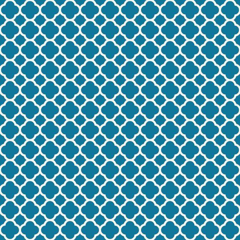 Repeated quatrefoil pattern in shades of blue