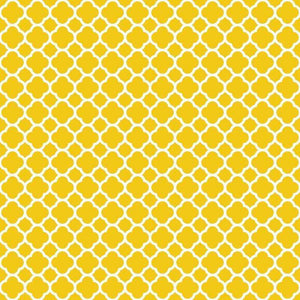 Yellow quatrefoil pattern on a light beige background
