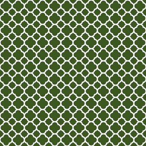 Green quatrefoil pattern on an off-white background