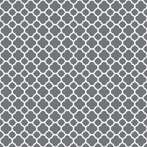 Repeated gray floral pattern on a solid background