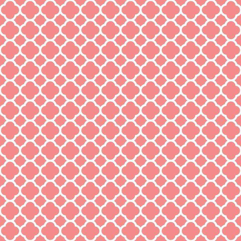 Geometric Moroccan trellis pattern in pink and white