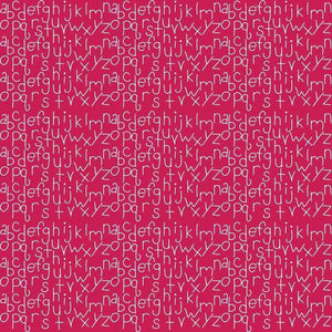 Repeat pattern with white alphabet letters on a pink background