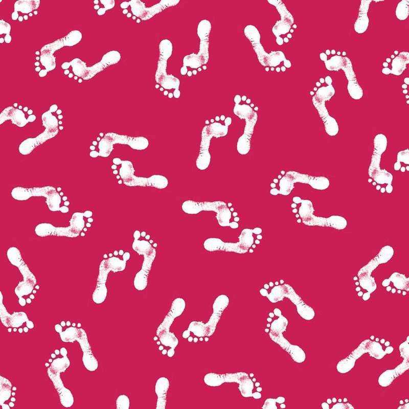 White footprints on a vibrant pink background
