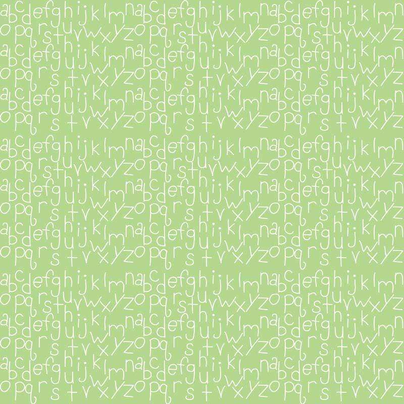 Green background with stylized white alphabet letters pattern