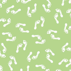 White footprints on a green background