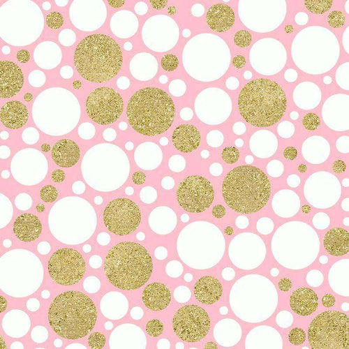 Pink background with white and glittery gold polka dot pattern