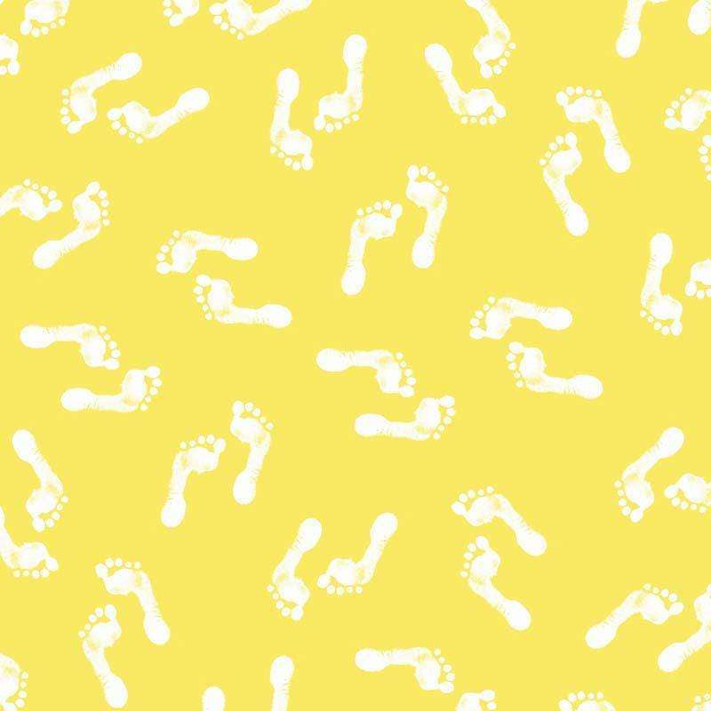 White footprint patterns on a yellow background