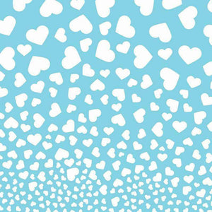 Scattered white hearts on a teal background