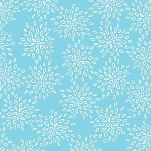 Blue background with white leafy mandala patterns
