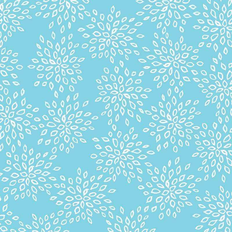 Blue background with white leafy mandala patterns