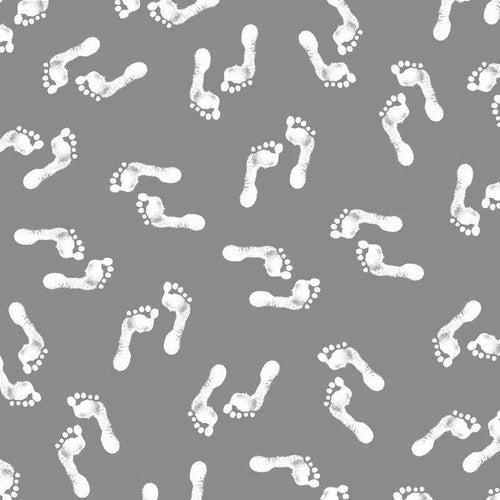 White footprint pattern on a grey background