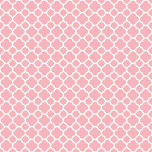 Repeating pink Moroccan lattice pattern on a light pink background