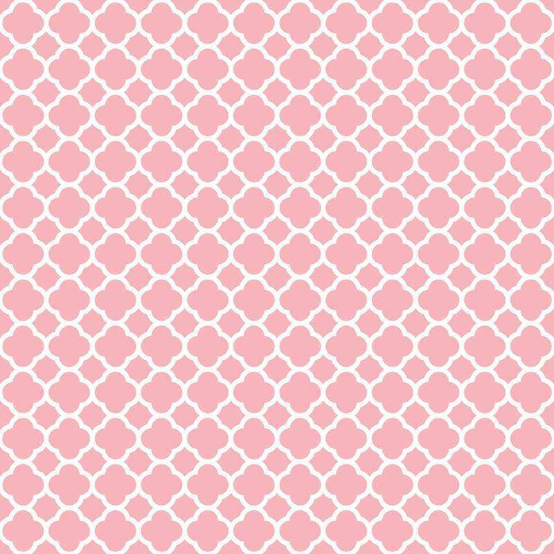 Repeating pink Moroccan lattice pattern on a light pink background