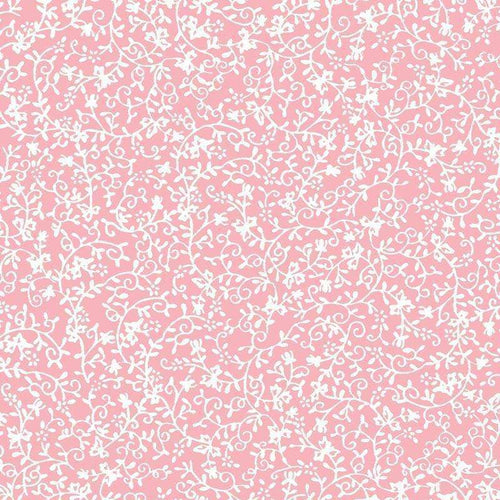 White floral pattern on a blush pink background