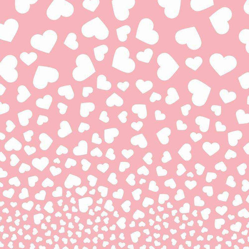 Scattered white hearts on a soft pink background