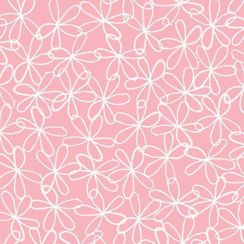White floral patterns on a soft pink background