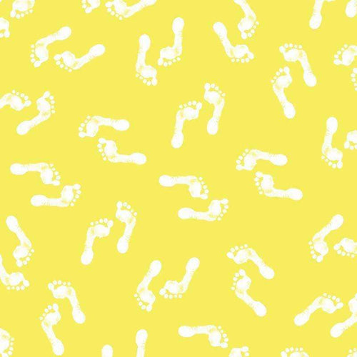 White footprints pattern on yellow background