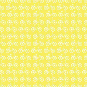 Yellow fabric with white bicycle pattern