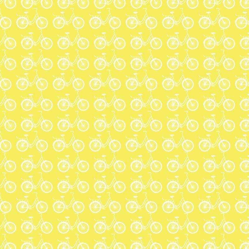 Yellow fabric with white bicycle pattern