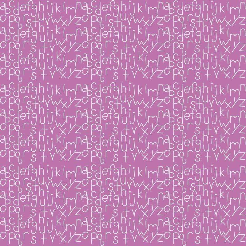 Abstract alphabetic characters in various orientations on a purple background