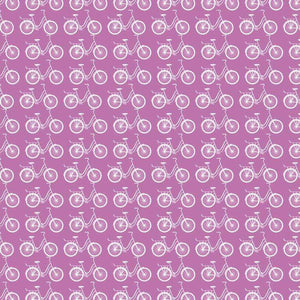 Seamless pattern of white classic bicycles on a lavender background