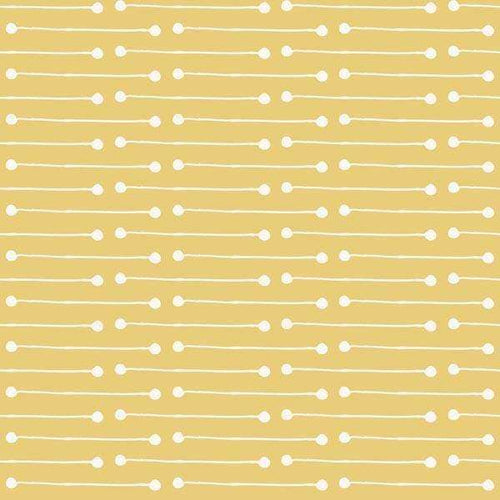 Mustard yellow background with white dotted lines