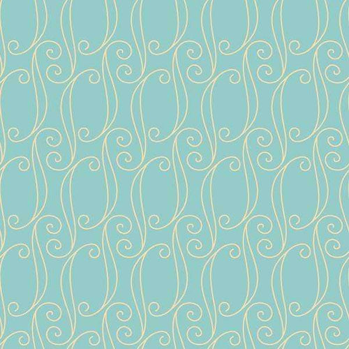 Elegant aqua blue background with white scrolling vine patterns