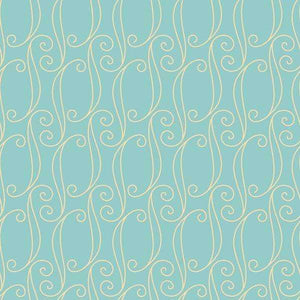 Elegant aqua blue background with white scrolling vine patterns