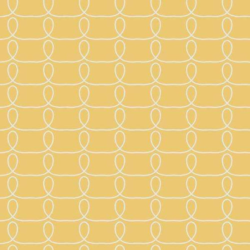 Interlocking loop pattern on a mustard yellow background