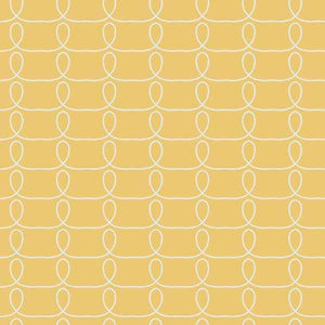 Interlocking loop pattern on a mustard yellow background